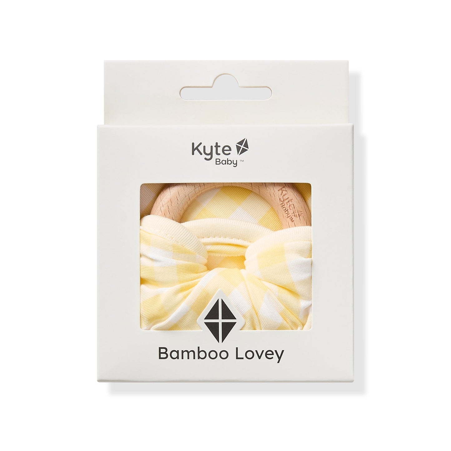 Lovey in Gingham Chamomile with Removable Wooden Teething Ring