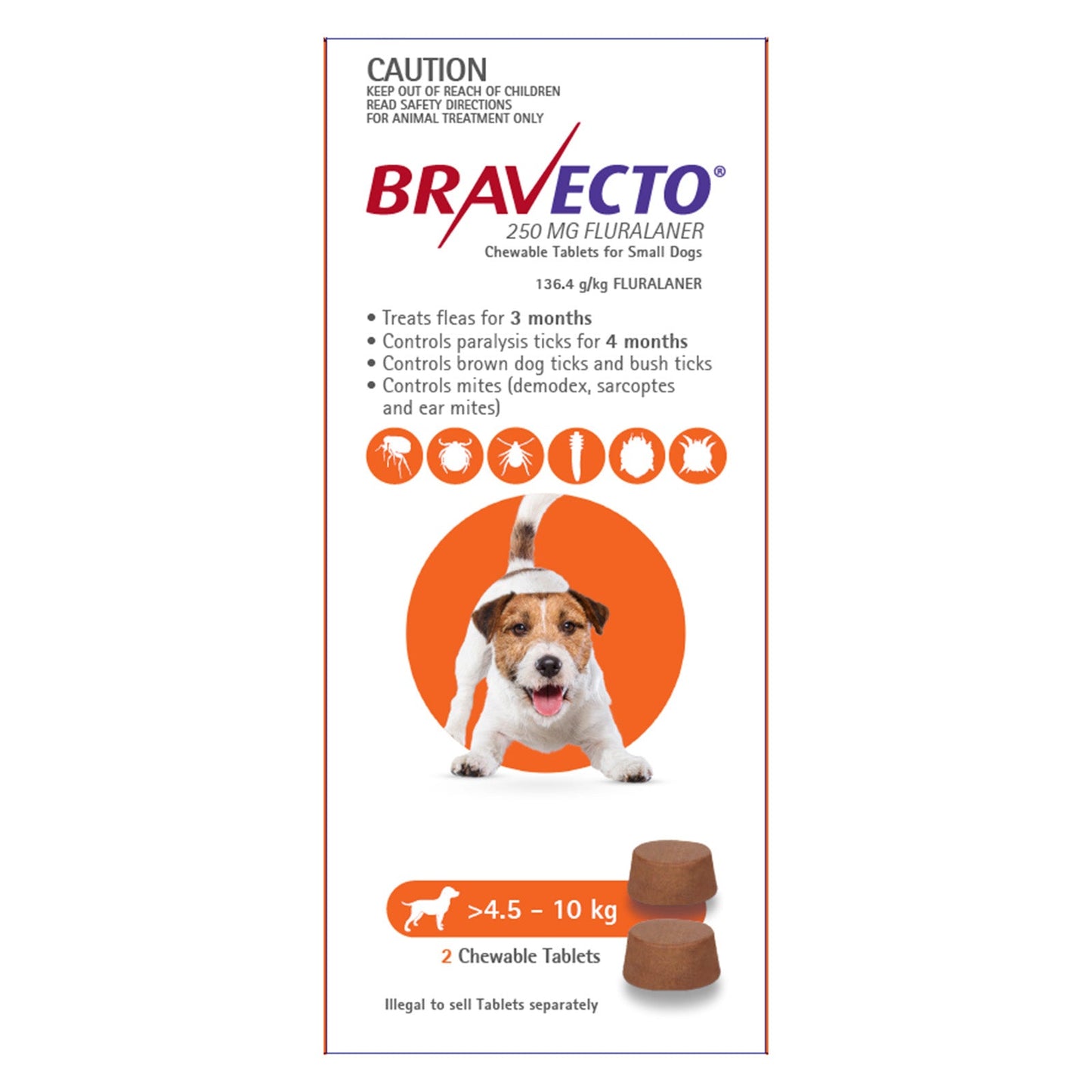 Bravecto - For Small Dogs 4.5-10Kg (Orange)