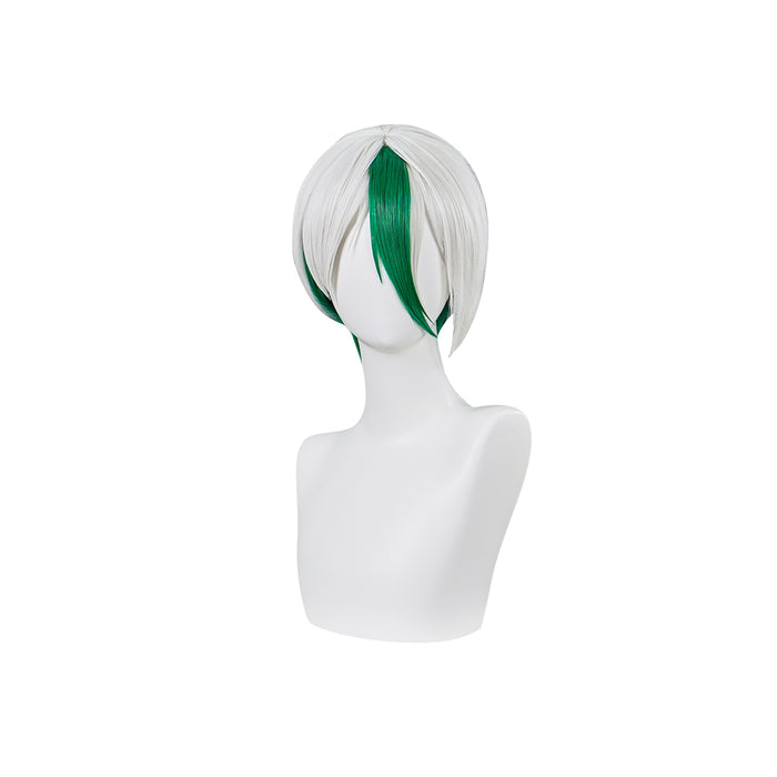 DokiDoki Anime Cosplay Wig Short Straight White Green Hair