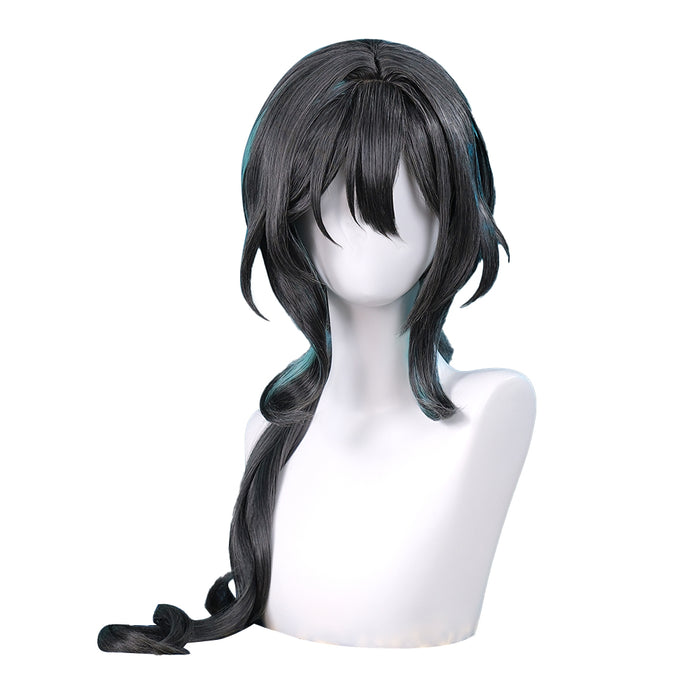 【Ready For Ship】DokiDoki Game Honkai: Star Rail Cosplay Ruan Mei Wig Long Curly Black Blue Highlight Hair Ruanmei