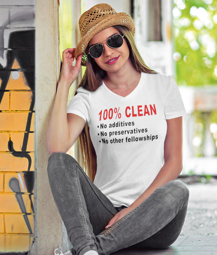 100% Clean V.2  dtg V-Neck Tee