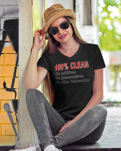 100% Clean V.2  dtg V-Neck Tee