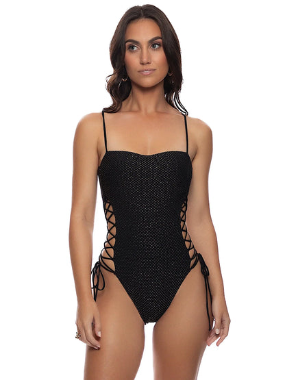 Square Neck Laced Up One-Piece