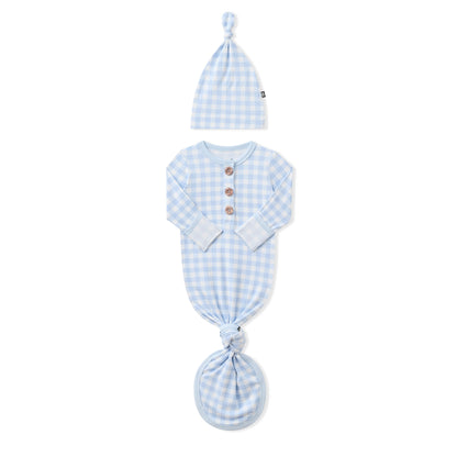 Knotted Gown with Hat Set in Gingham Breeze