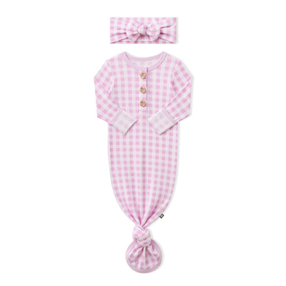 Knotted Gown with Bow Set in Gingham Thistle