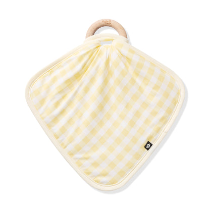 Lovey in Gingham Chamomile with Removable Wooden Teething Ring