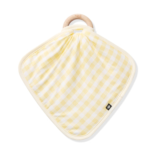 Lovey in Gingham Chamomile with Removable Wooden Teething Ring