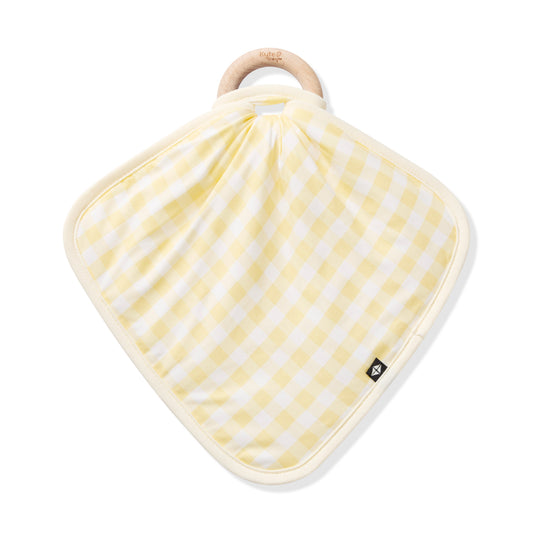 Lovey in Gingham Chamomile with Removable Wooden Teething Ring