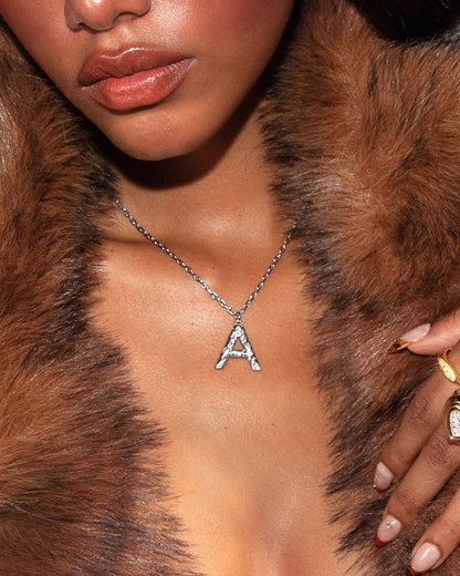 Textured Initial Letter Necklace in Silver