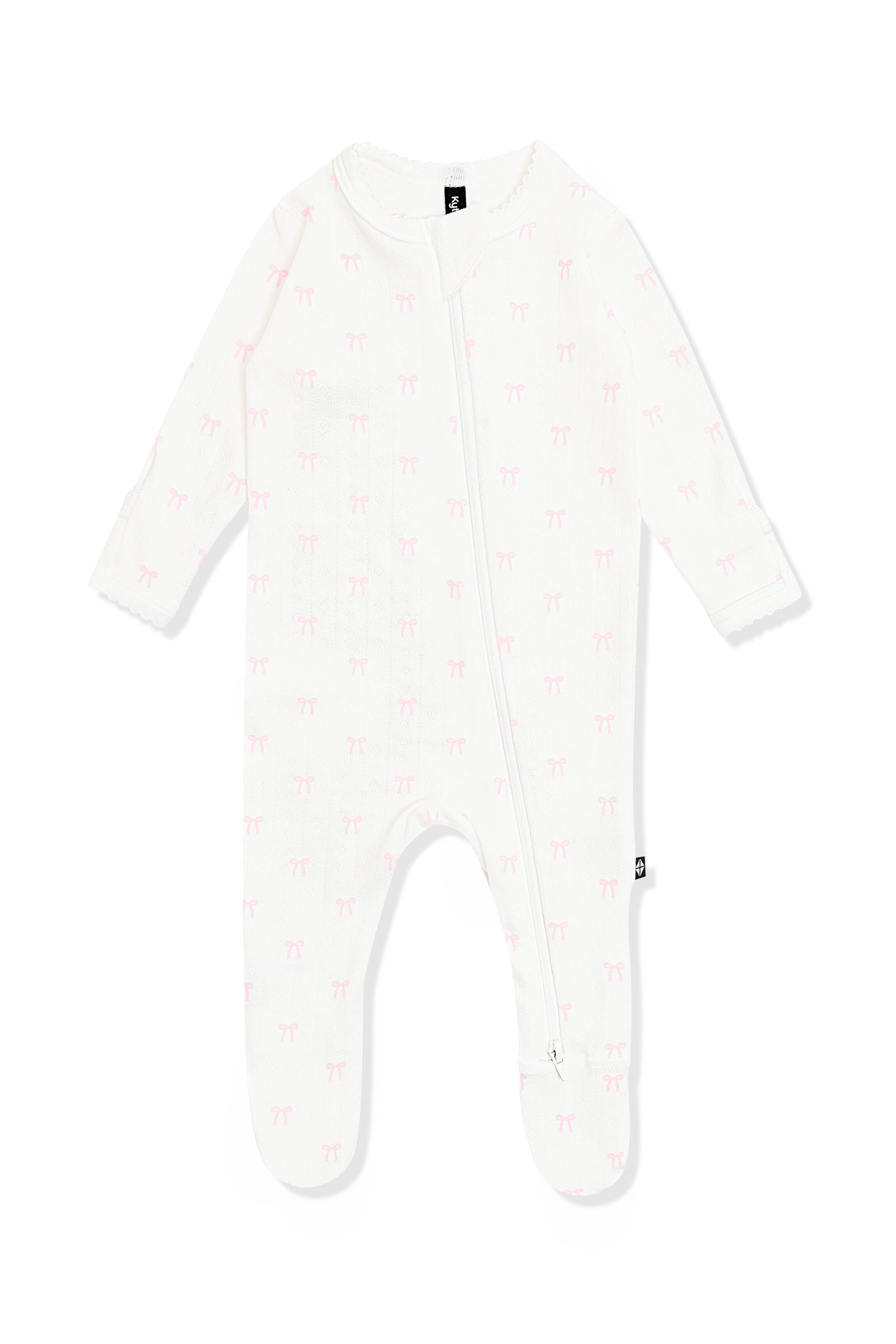 Pointelle Zippered Footie in Sweet Pink Bow
