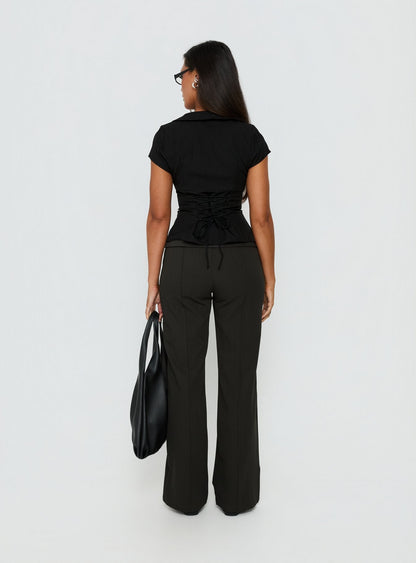 Belvia Layered Mid Rise Pants Slate Grey