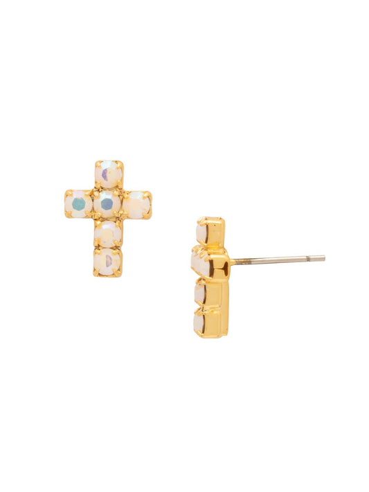 Carly Cross Stud Earrings : White