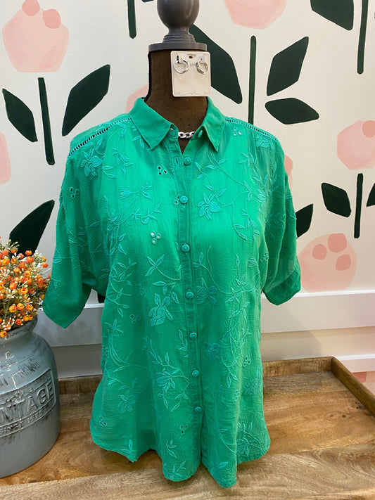 Audrey short sleeve eyelet shirt