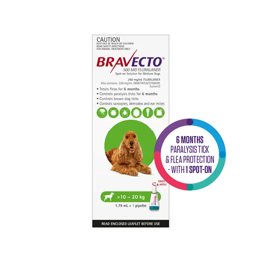 Bravecto - Spot On for Medium Dogs (10 - 20 kg) Green