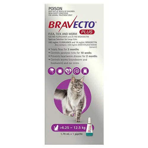 Bravecto - Plus for Large Cats 6.25 – 12.5 kg (Purple)