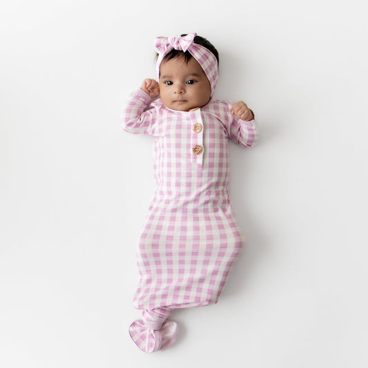Knotted Gown with Bow Set in Gingham Thistle