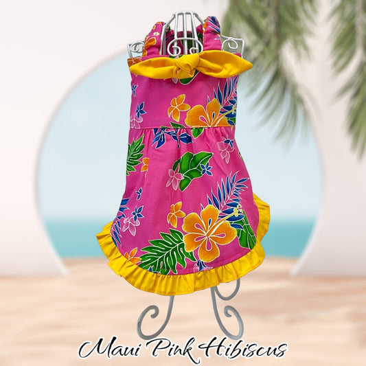 Luna Blue Maui Pink Hibiscus Aloha Dress
