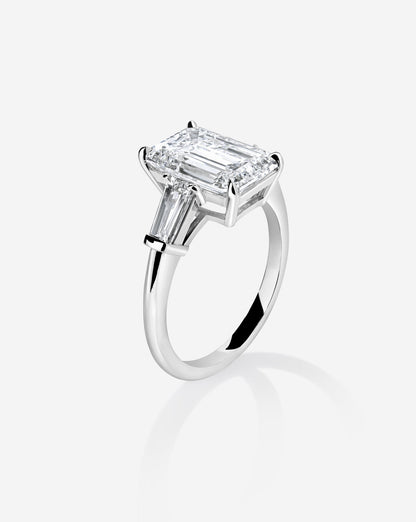 3.06 Emerald Lab Diamond in Whisper Thin® Three Stone with Tapered Baguettes