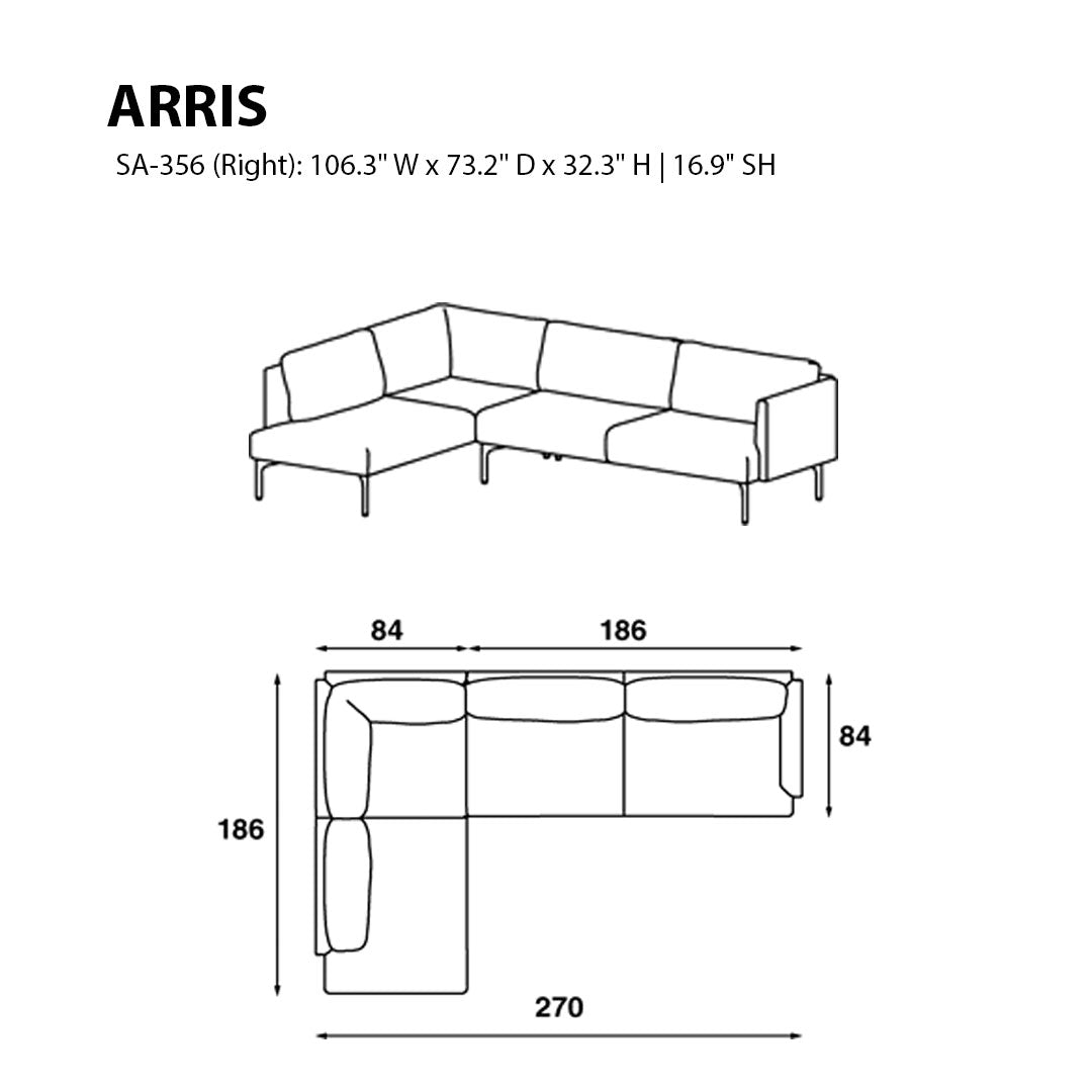 Arris Sofa - L-Shaped w/ Slender Arms (106.3" W)