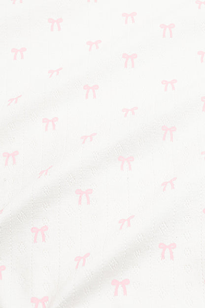 Pointelle Zippered Footie in Sweet Pink Bow