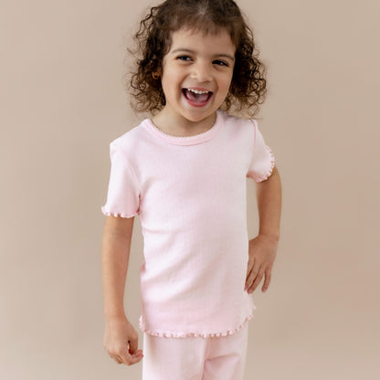 Pointelle Short Sleeve Set in Sakura