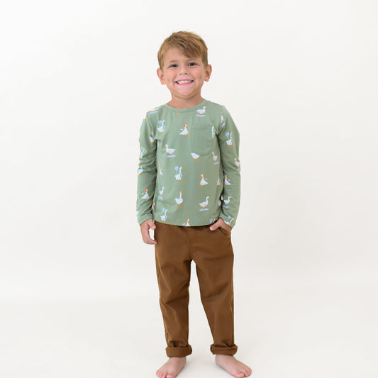 Long Sleeve Toddler Crew Neck Tee in Silly Goose