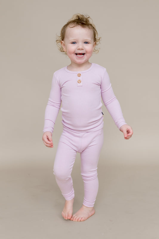 Ribbed Henley Set in Thistle