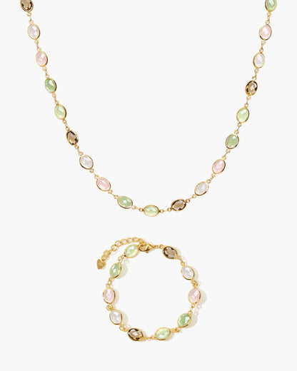 Whimsical Romance Stone Necklace and Bracelet Set in Silver