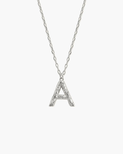 Textured Initial Letter Necklace in Silver