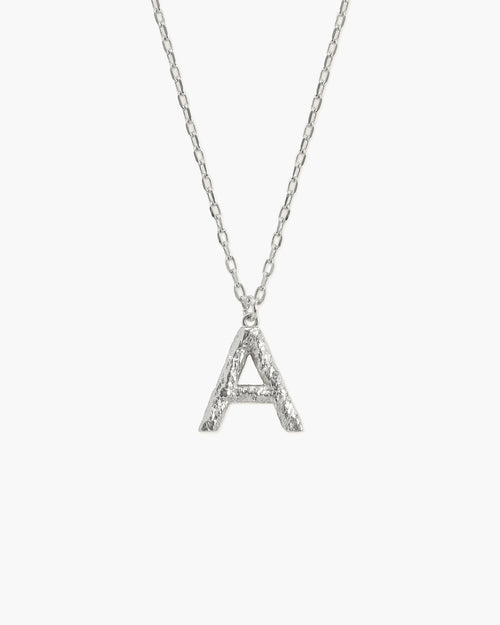 Textured Initial Letter Necklace in Silver