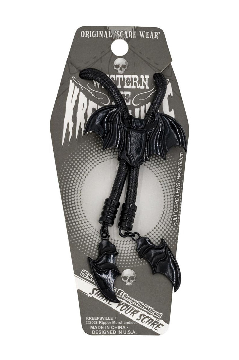 Bat Black Bolo Western Tie