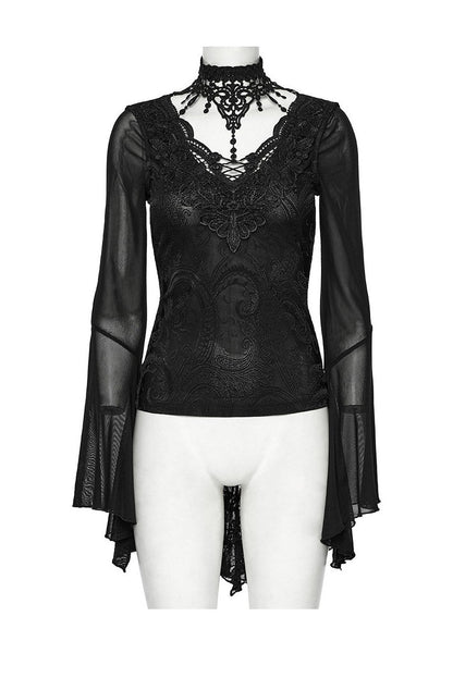 Bathory Damask Mesh Lace-Up Top