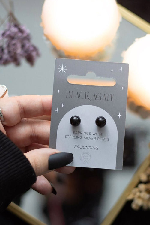 Black Agate Semi Precious Crystal Earrings