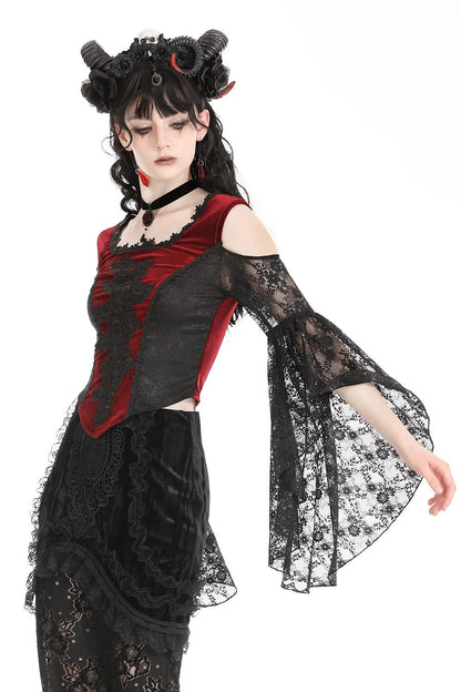 Blood Pact Embroidered Cold Shoulder Top