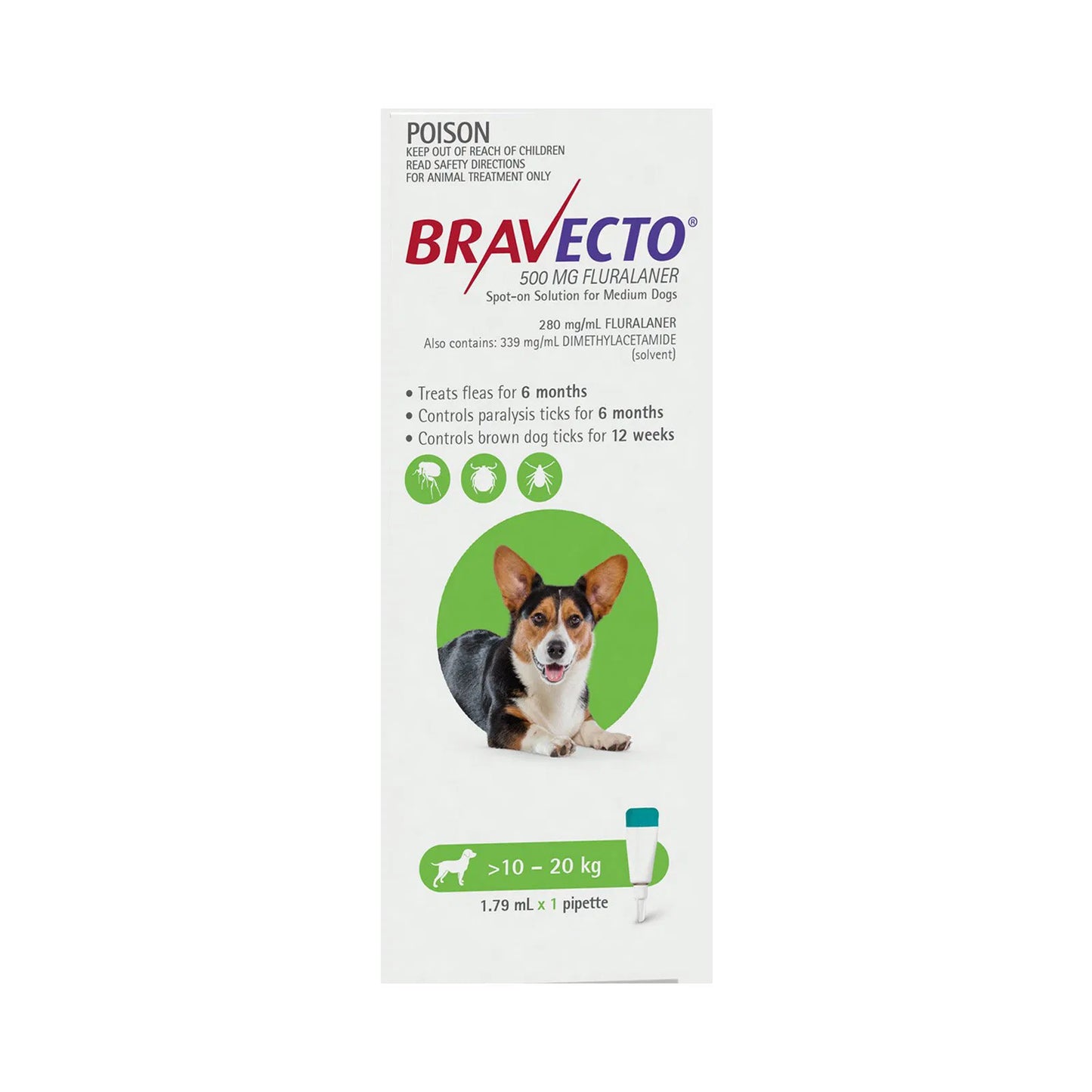 Bravecto - Spot On for Medium Dogs (10 - 20 kg) Green