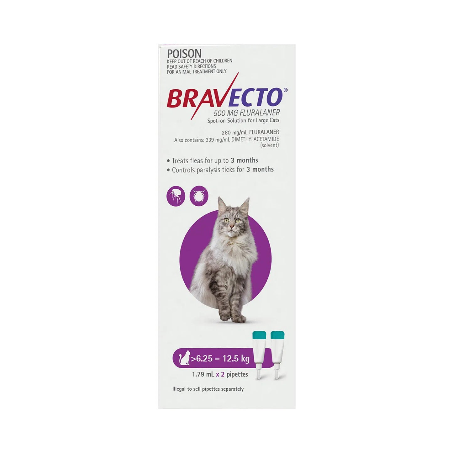 Bravecto - Spot On For Large Cats (6.25 - 12.5 kg) Purple