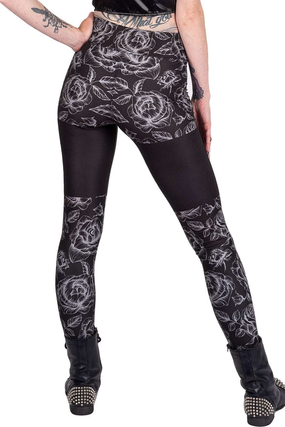 Classic Goth Rose Cross High Waist Leggings