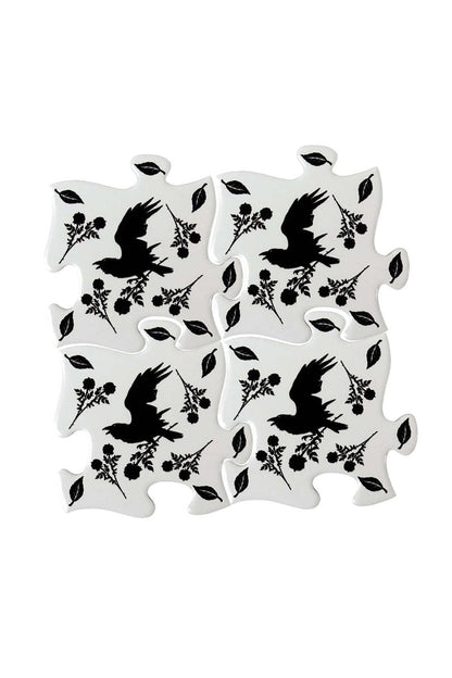 Black Raven & Rose Coaster Set