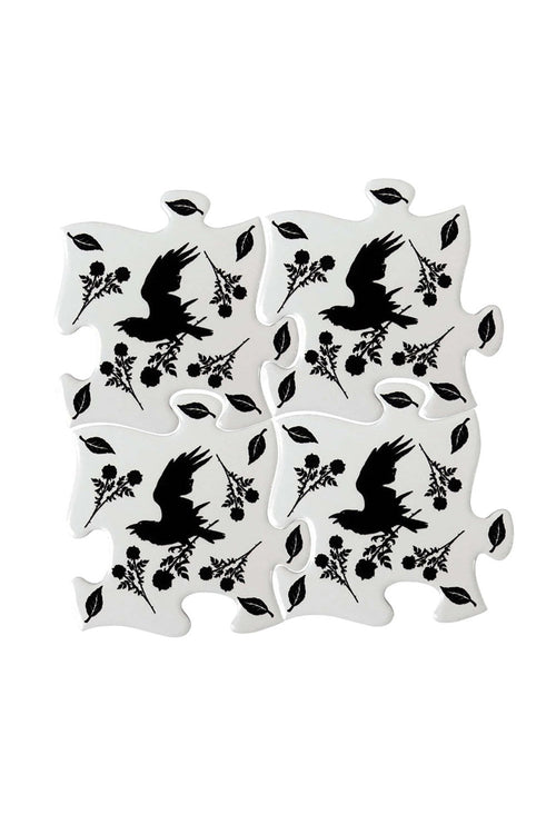 Black Raven & Rose Coaster Set