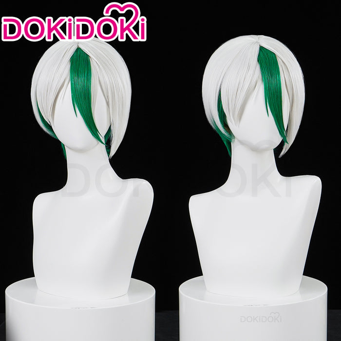 DokiDoki Anime Cosplay  Wig Short Straight White Green Hair