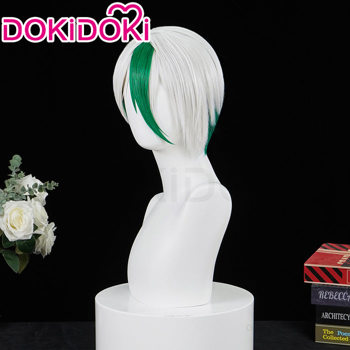 DokiDoki Anime Cosplay  Wig Short Straight White Green Hair