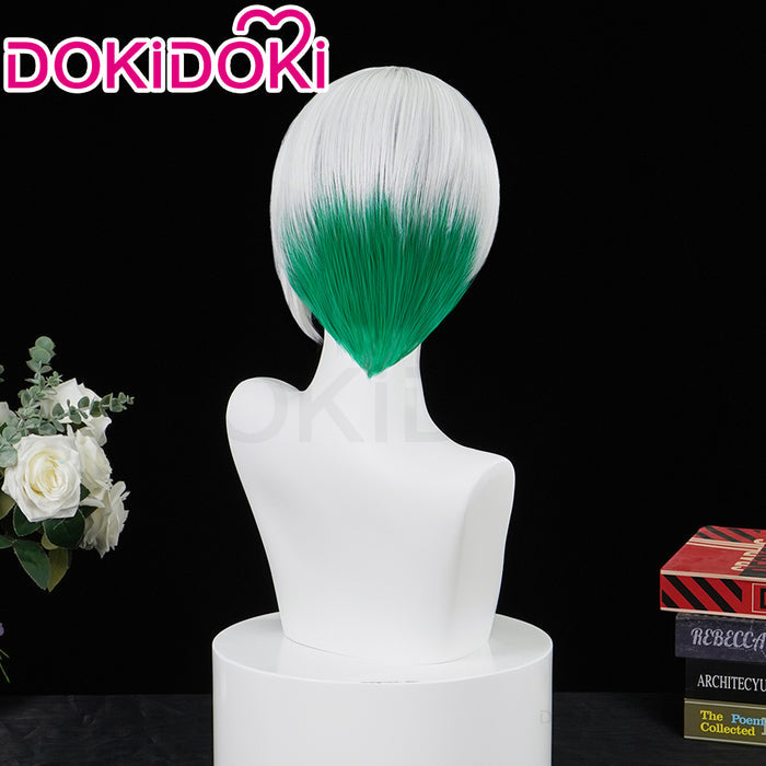 DokiDoki Anime Cosplay  Wig Short Straight White Green Hair