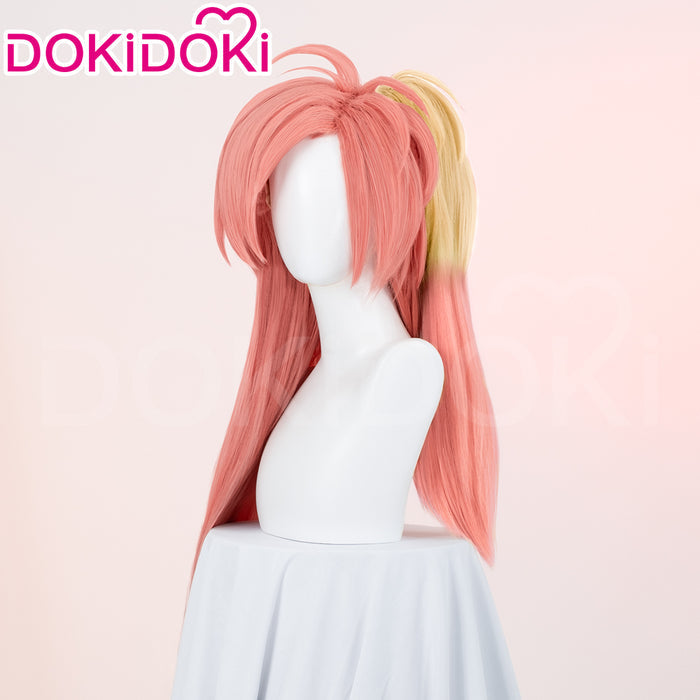 DokiDoki Anime Hell Hotel Cosplay Wig Long Straight Pink Yellow Pre Crimped Hair