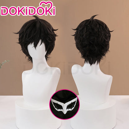 DokiDoki Game Cosplay Jorker Amamiyaa Renn Cosplay Wig Short Curly Black Hair/ Mak
