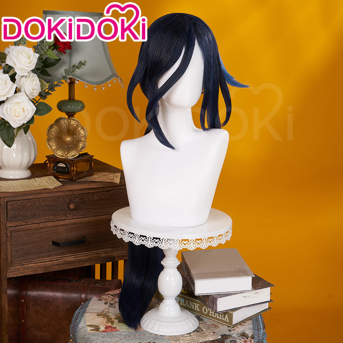 DokiDoki Game Genshin Impact Cosplay Clorinde Wig Long Blue Pony Tail Fontaine/ Earring