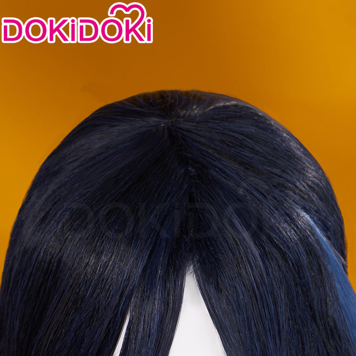 DokiDoki Game Genshin Impact Cosplay Clorinde Wig Long Blue Pony Tail Fontaine/ Earring