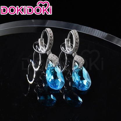 DokiDoki Game Genshin Impact Cosplay Clorinde Wig Long Blue Pony Tail Fontaine/ Earring