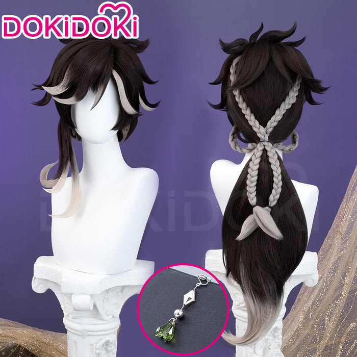 DokiDoki Game Genshin Impact Cosplay Sethos Wig Long Straight Black Grey Hair/ Ear Clip