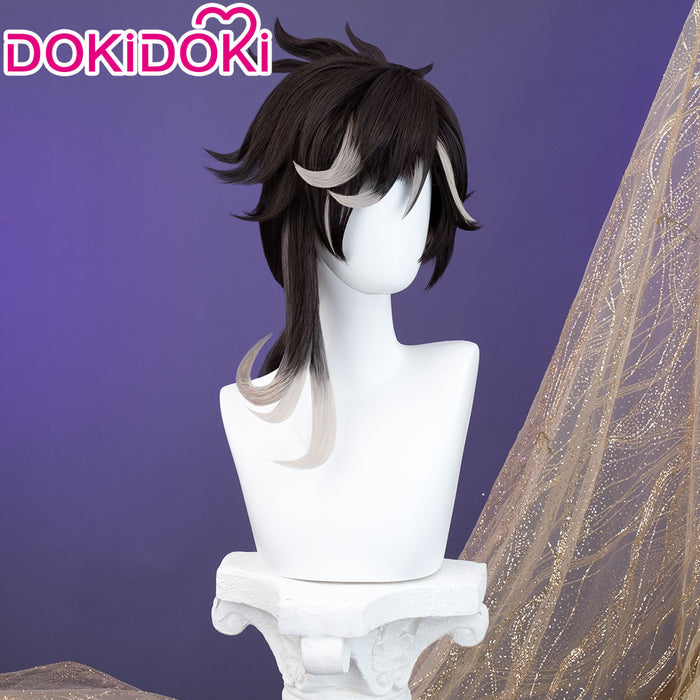 DokiDoki Game Genshin Impact Cosplay Sethos Wig Long Straight Black Grey Hair/ Ear Clip