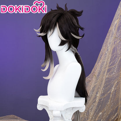 DokiDoki Game Genshin Impact Cosplay Sethos Wig Long Straight Black Grey Hair/ Ear Clip